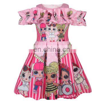 2020 Summer Girls Dress Print Cartoon Off-shoulder Wholesale Children's Clothing