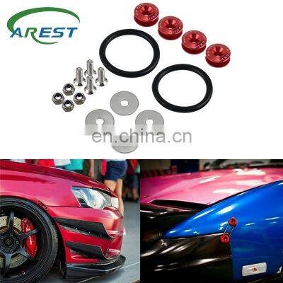 JDM Aluminum Bumper Quick Release Fastener Trunk Fender Hatch Lid Kit Red For Front Bumpers, Rear Bumpers, Trunk/Hatch Lids