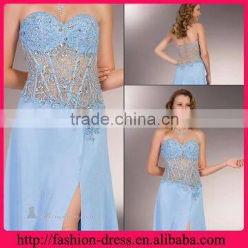 Sexy Sweetheart and Strapless Neckline Embroider with Beaded Shealth Side Slit Royal Blue Long Evening Dress