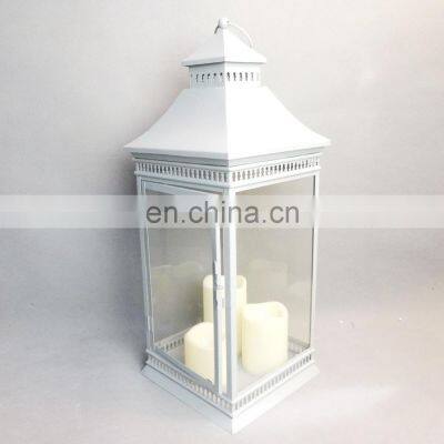 Home Decoration WHITE METAL Candle LANTERN WITH HANDLE  FOR LED CANLDES INSIDE