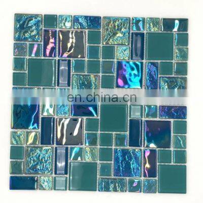 4mm iridescent glass mosaic tiles with mesh-back,easy to pave for swimming pool G455001