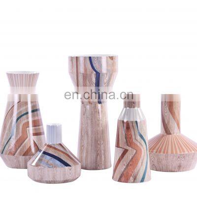 Wood Grain With Blue Line Ceramic Vase  Table Porcelain  Vase for Home Decoration