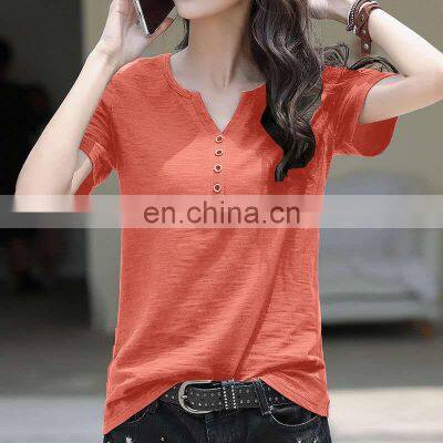 Manufacturer Wholesale Custom Sports and Leisure Pure Cotton Short-sleeved Women's Plus Size V-neck T-shirt photo-5
