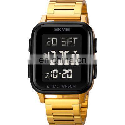 New arrival 2time digital watch Skmei 1859 stainless steel 50m waterproof luxury brand men wristwatch