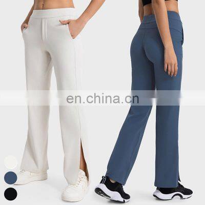 High Elastic Casual Butt Lifting Sports Pants Custom Gym Fitness Trousers High Waist Leggings Women Open Flare Yoga Pants