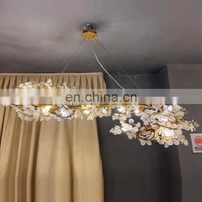 Modern light luxury crystal lamp chandelier luxury villa hotel brass leaf branch decoration restaurant chandelier