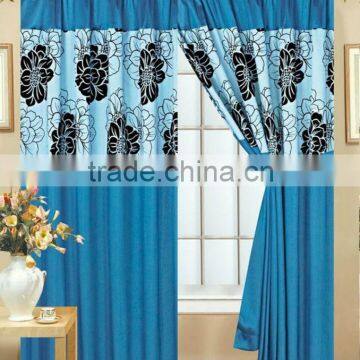 Elegant Ready Made Flock Curtains with 2 Tie Backs