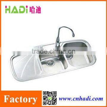 double bowl polished stainless steel sink of kitchen sinks with drain board HD11651