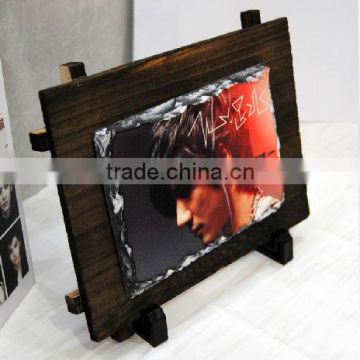 Rock photo frame with wooden frame for sublimation printing, Wood picture frame