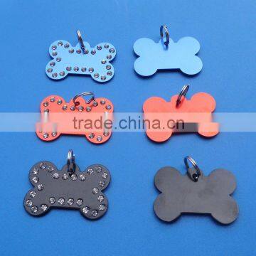 stock bone pet dog tag with rhinestone aluminum anode id name label