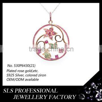 Round charm pendants inner flower and leaves delicate jewelry pendants for sunshiny girl