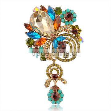 Luxury gold plated colorful crystal brooches