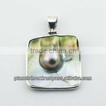 Blister Pearl Pendant Set In Smoothed Square Sterling Silver