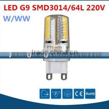 China made new product best price 3W 16*50mm g9 led light AC220V warm white mini 64pcs smd 3014 led g9