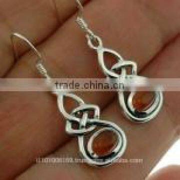 Baltic Amber Trinity Knot Silver Earrings, e302