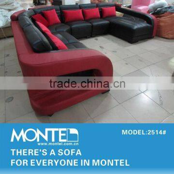 Black and Red U Shaped Leather China Sofa photo-5