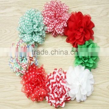 Christmas Scallop Chiffon Rose Trim/Patriotic Shabby Chiffon Flowers