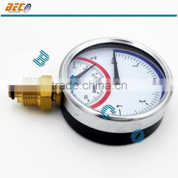 Painted steel industrial compound temperature and pressure gauge