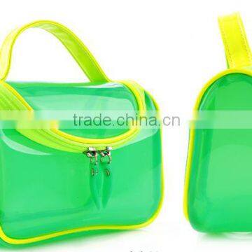 clear pvc beautiful summer ladies handbags for cosmetics, colored cosmetic case