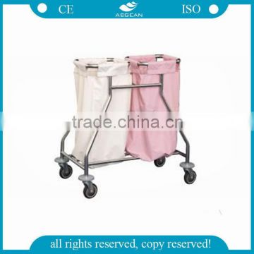 AG-SS019 Two bags SS frame hospital dressing medical linen trolley