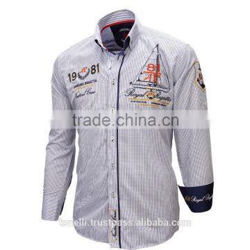 wholesale plaid light blue pure cotton slim fit nautical men's shirts