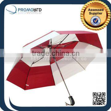 Red And White 3 Fold Auto Open Promotional Windproof Golf Umbrella