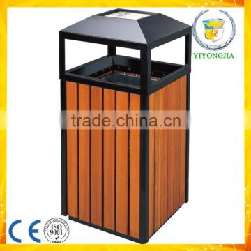 square wooden street park garden waste bin with round steel ashtray on top                        
                                                                                Supplier's Choice