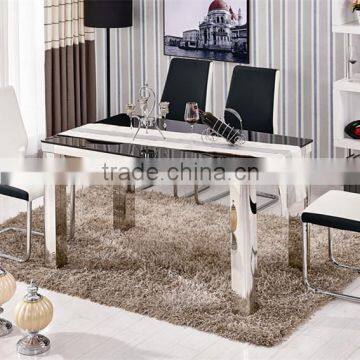 Stainless steel dinette combination of European small apartment modern minimalist rectangular tempered glass dining table                        
                                                Quality Choice