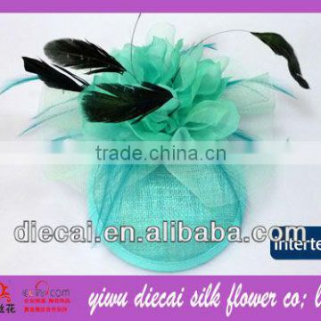 Eropean popular OEM/ODM wholesale sinamay/raffia har/hair accessory decorated with feather&flower