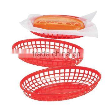 Hot Sale Custom Cheap Plastic Deli Serving Basket Red Restaurant Diner Serveware Red Oval Dinner Baskets Fast Food Baskets