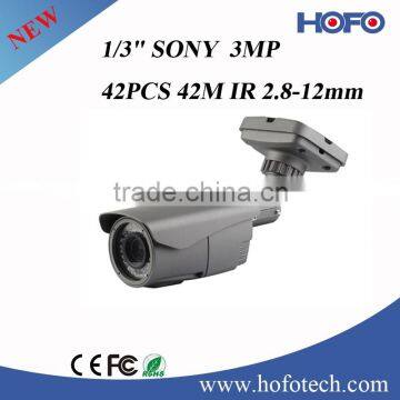hot sale 1/3" SONY 3MP CMOS Sensorp2p ip camera software waterproof cctv bullet camera 42pcs IR LED outdoor camera