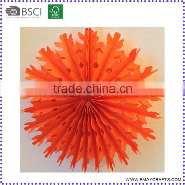 Orange Tissue Handmade Snowflake Paper Fan for Christmas Decorations