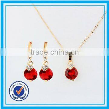 18K gold plated earring necklace jewelry ruby locket jewelry set
