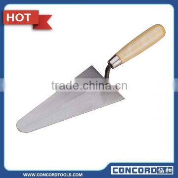 Italian pattern bricklaying trowel, with wooden handle,metal end cap, carbon steel blade