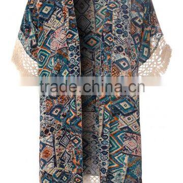 Custom printed kimono with lace trim