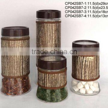 CP042SB7 glass storage jar with weaved coating