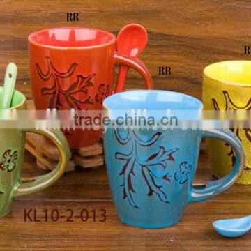 High quality reactive galzed ceramic mug with spoon