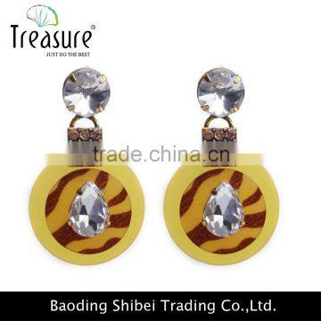 Crystal jewelry yellow sheet round dangle earrings jewelry punk style jewelry 2016