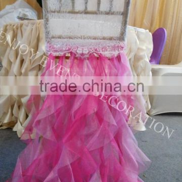 YHC#141 curly sashes with lace back-polyester banquet wedding events chiavari chair back cover