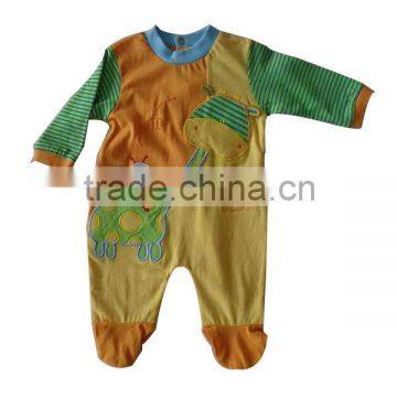 2013 long sleeve rompers baby clothing with cute applique