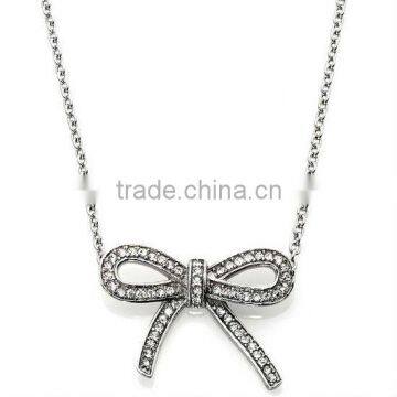 Fashion Jewelry Pave Crystal Bow-Design Drop Necklace vners pendant