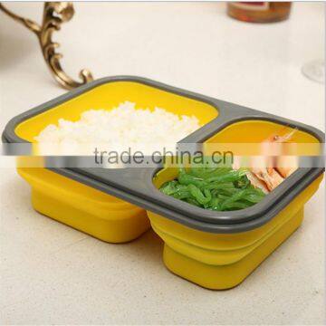 3compartment Silicone Collapsible Food Container with Plastic Lid&spoon ,Food Grade Customized custom silicone rubber container