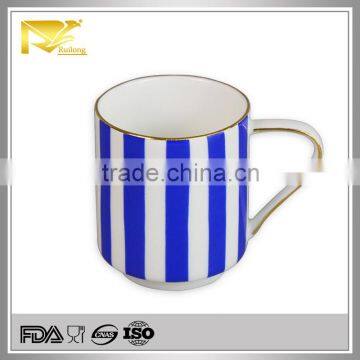 Tableware gold rim blue stripe ceramic a mug for tea coffee