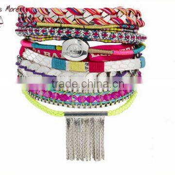 French style personalised coin weave bracelet friendship bracelets with silver chain tassel