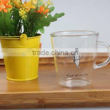 Coffee,Tea,Milk,Beverage Drinking Clear Cute Pattern Heat Resistant Pyrex Glass Tea Cup With Handle
