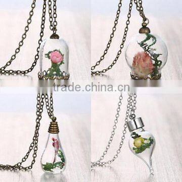 IN stock Handmade Fashion Nature Real Dried Flower Seagrasses Chain Glass Bottle Necklace