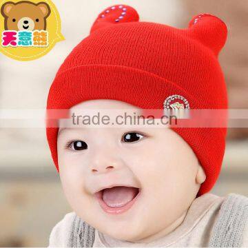 MZ3039 Lovely Winter Warm Kid Baby Girl Boy diamond Ear Wool Knit Beanie