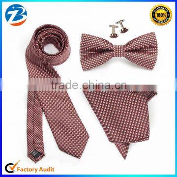 High Quality Microfiber Checkered Necktie Bowtie Hankerchief Tie Set With Cufflink