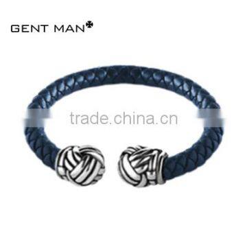 2015 hot sale stainless steel blue color leather bracelet