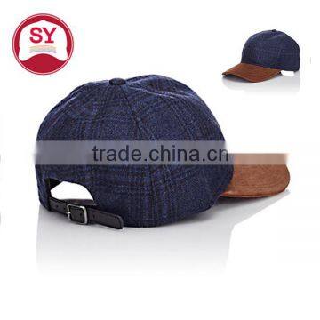 OEM plaid short brim 6 panel wool men baseball cap bulk